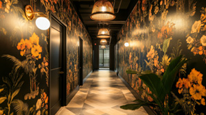 A window graphic telling employees to wash hands.